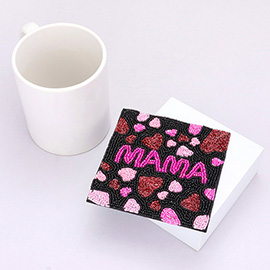 Mama Message Seed Beaded Heart Patterned Coaster