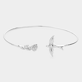 Metal Flower Bird Tip Cuff Bracelet