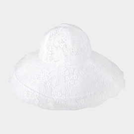 Leaf Detailed Chin Tie Lace Sun Hat