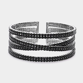 Rhinestone Pave Crisscross Cuff Evening Bracelet