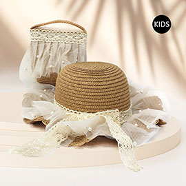 2PCS - Pearl Embellished Straw Kids Sun Hat Crossbody Bag Set