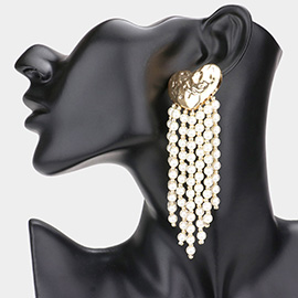 Heart Accented Pearl Fringe Dangle Earrings