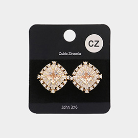 CZ Square Stone Accented Stud Evening Earrings