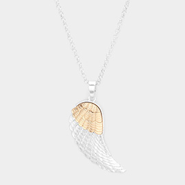 Two Tone Metal Wing Pendant Long Necklace