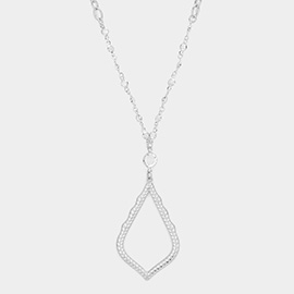 Round Stone Textured Open Metal Petal Link Pendant Long Necklace