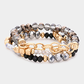 3PCS - Open Circle Link Metal Cube Faceted Beaded Stretch Bracelets