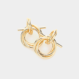 Knot Accented Open Metal Circle Stud Earrings