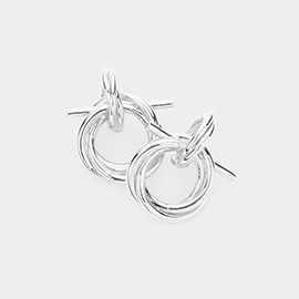 Knot Accented Open Metal Circle Stud Earrings