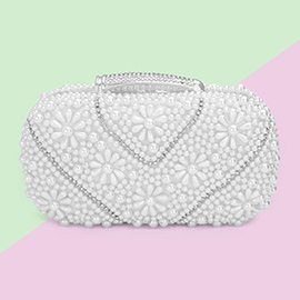 Floral Pearl Stone Embellished Evening Clutch / Crossbody Bag