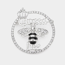Queen Bee Message Rhinestone Embellished Pin Brooch
