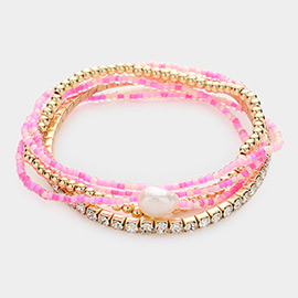 5PCS - Pearl Pointed Colorful Beaded Stretch Bracelets