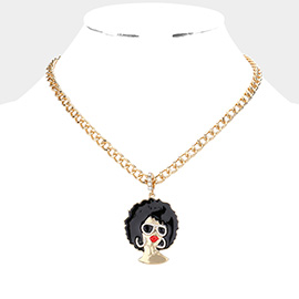 Enamel Afro Girl Pendant Necklace
