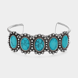 Oval Natural Stone Cuff Bracelet