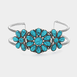 Teardrop Natural Stone Cluster Cuff Bracelet