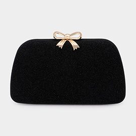 Bow Accented Shimmery Evening Clutch / Crossbody Bag