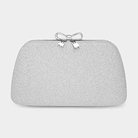 Bow Accented Shimmery Evening Clutch / Crossbody Bag