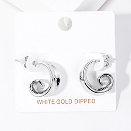 White Gold Dipped Swirl Metal Hoop Earrings
