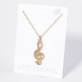 Crystal Rhinestone Paved Treble Clef Pendant Necklace