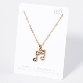 Crystal Rhinestone Paved Music Notes Pendant Necklace