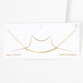 Gold Dipped CZ Embellished Curved Metal Pendant Necklace
