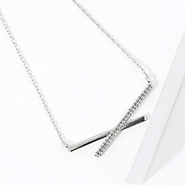 White Gold Dipped CZ Stone Paved Crisscross Pendant Necklace