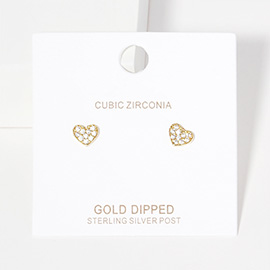 Gold Dipped CZ Heart Stud Earrings