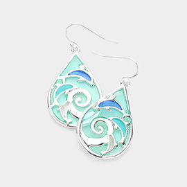 Dolphin Accented Teardrop Dangle Earrings