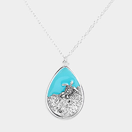 Turtle Accented Teardrop Pendant Necklace