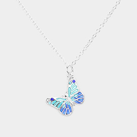 Colored Butterfly Pendant Necklace