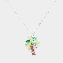 Rhinestone Embellished Enamel Palm Tree Pendant Necklace