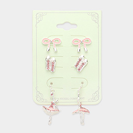 3Pairs - Bow Shoes Ballerina Earrings
