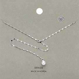Brass Metal Pearl Pendant Y Necklace
