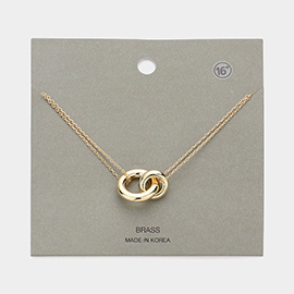 Brass Metal Open Circle Link Pendant Double Layered Necklace