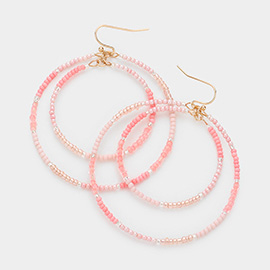 Seed Beaded Double Open Circle Link Dangle Earrings
