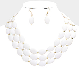 Colored Oval Beaded Triple Layered Necklace