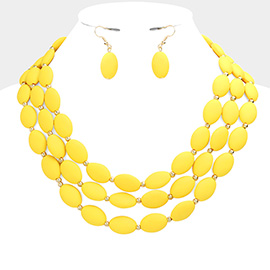 Colored Oval Beaded Triple Layered Necklace
