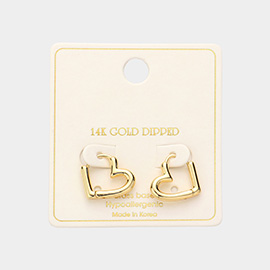 14K Gold Dipped Brass Metal Heart Huggie Hoop Earrings
