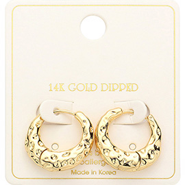 14K Gold Dipped Brass Metal Textured Huggie Hoop Earrings