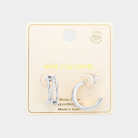 White Gold Dipped CZ Brass Metal Hoop Earrings