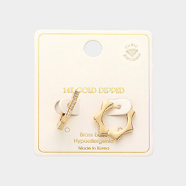 14K Gold Dipped CZ Brass Metal Huggie Hoop Earrings