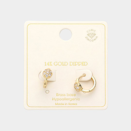 14K Gold Dipped CZ Brass Metal Round Accented Huggie Hoop Earrings
