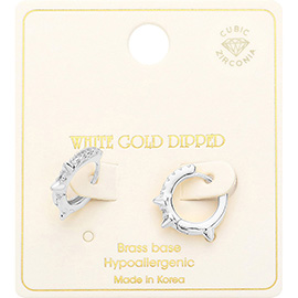 White Gold Dipped Brass Metal CZ Huggie Hoop Earrings