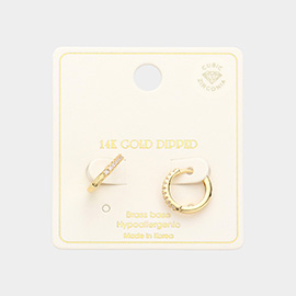 14K Gold Dipped Brass Metal CZ Huggie Hoop Earrings