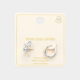 White Gold Dipped CZ Brass Metal Huggie Hoop Earrings