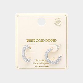 White Gold Dipped Brass Metal CZ Hoop Earrings