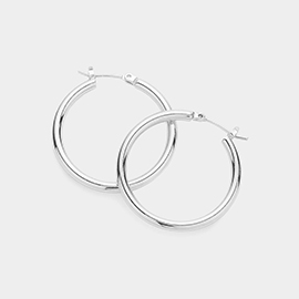 White Gold Dipped 1.2 Inch Brass Metal Hoop Pin Catch Earrings
