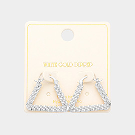 White Gold Dipped 0.9 Inch Brass Metal Trapezoid Hoop Pin Catch Earrings