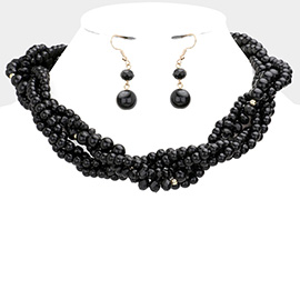 Braided Pearl Faceted Beaded Collar Necklace