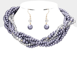 Braided Pearl Faceted Beaded Collar Necklace