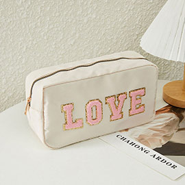 LOVE Glittered Chenille Message Pouch Bag